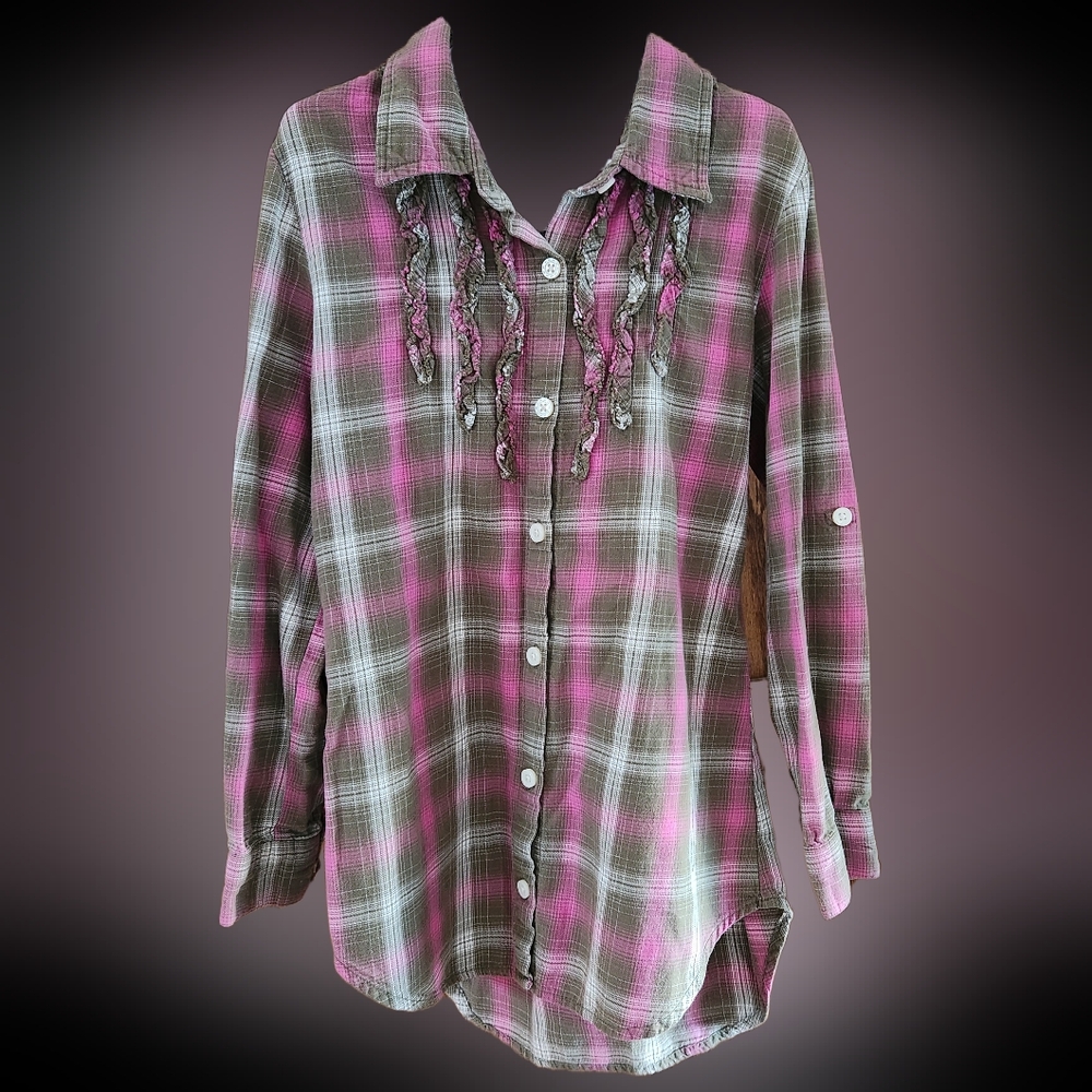 Girls Plaid Button Down Shirt Size 7/8